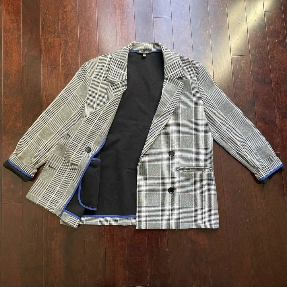 Zara Women’s Blazer Plaid Size S-M Gray Black Blue - Picture 2 of 6
